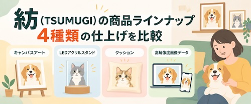 紡(TSUMUGI)の口コミ・評判は?ペット肖像画の魅力や選べるアートの種類・注文方法を解説
